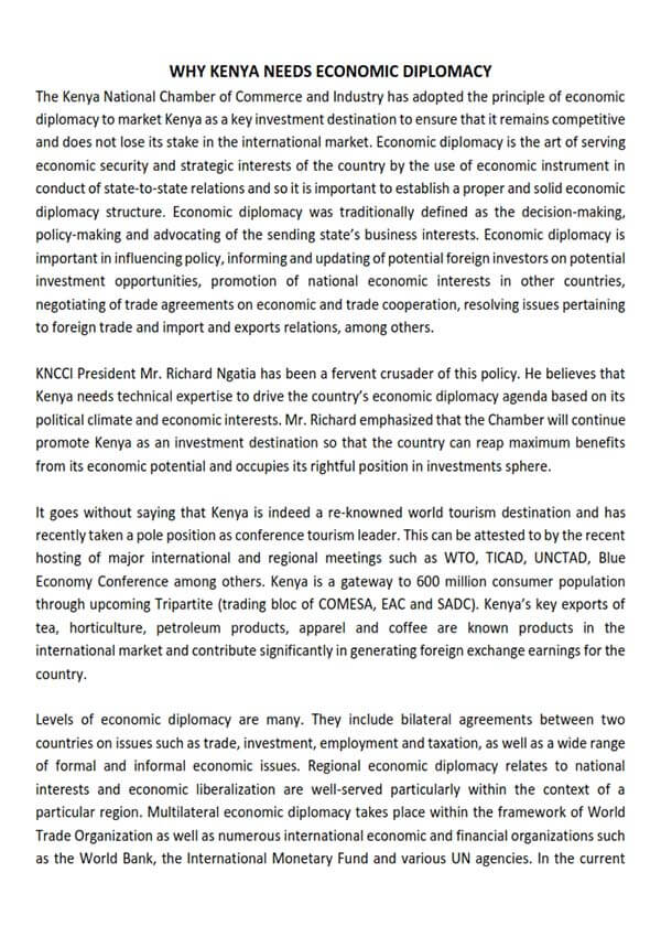 KNCCI Policy Brief – Why kenya needs economic diplomacy