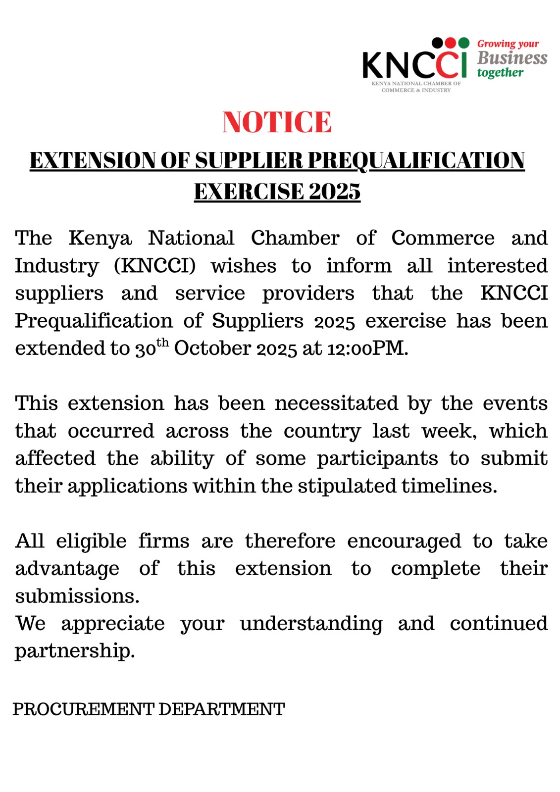 KNCCI – PREQUALIFICATION OF SUPPLIERS 2025
